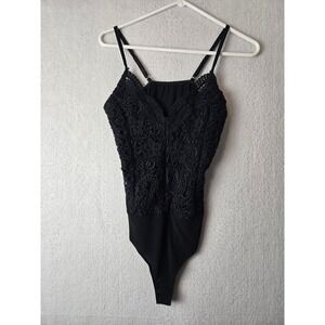 Unbranded Womens Bodysuit Size S Lace V Neck Spaghetti Strap Black
